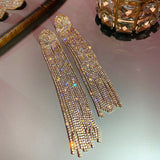 Long Tassel Rhinestone Drop Earrings